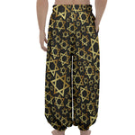 Black And Gold Star of David Print Lantern Pants