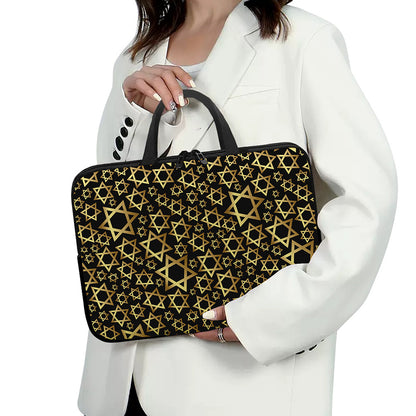 Black And Gold Star of David Print Laptop Sleeve With Handle