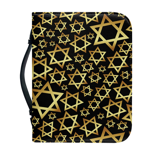 Black And Gold Star of David Print Leather Bible Cover