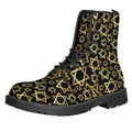 Black And Gold Star of David Print Lace-Up Boots