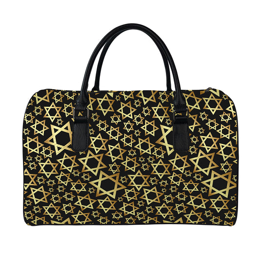 Black And Gold Star of David Print Leather Duffle Bag