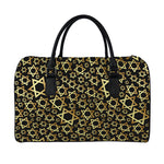 Black And Gold Star of David Print Leather Duffle Bag