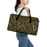 Black And Gold Star of David Print Leather Duffle Bag