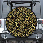 Black And Gold Star of David Print Leather Spare Tire Cover