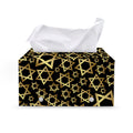 Black And Gold Star of David Print Leather Tissue Box Cover