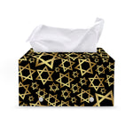 Black And Gold Star of David Print Leather Tissue Box Cover
