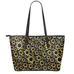 Black And Gold Star of David Print Leather Tote Bag
