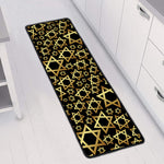 Black And Gold Star of David Print Long Kitchen Mat
