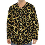 Black And Gold Star of David Print Long Sleeve Baseball Jersey