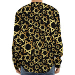 Black And Gold Star of David Print Long Sleeve Baseball Jersey