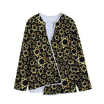 Black And Gold Star of David Print Long Sleeve Short Coat