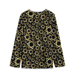 Black And Gold Star of David Print Long Sleeve Short Coat