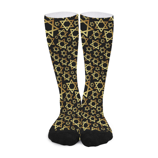 Black And Gold Star of David Print Long Socks