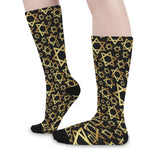 Black And Gold Star of David Print Long Socks