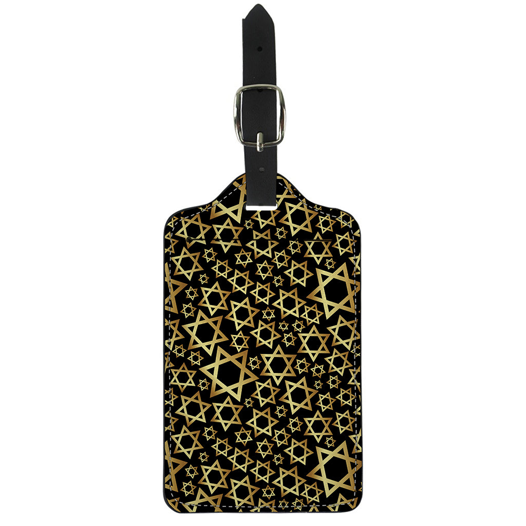Black And Gold Star of David Print Luggage Tag
