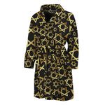 Black And Gold Star of David Print Men's Bathrobe