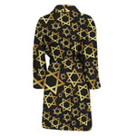 Black And Gold Star of David Print Men's Bathrobe