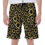 Black And Gold Star of David Print Men's Beach Shorts