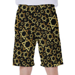 Black And Gold Star of David Print Men's Beach Shorts
