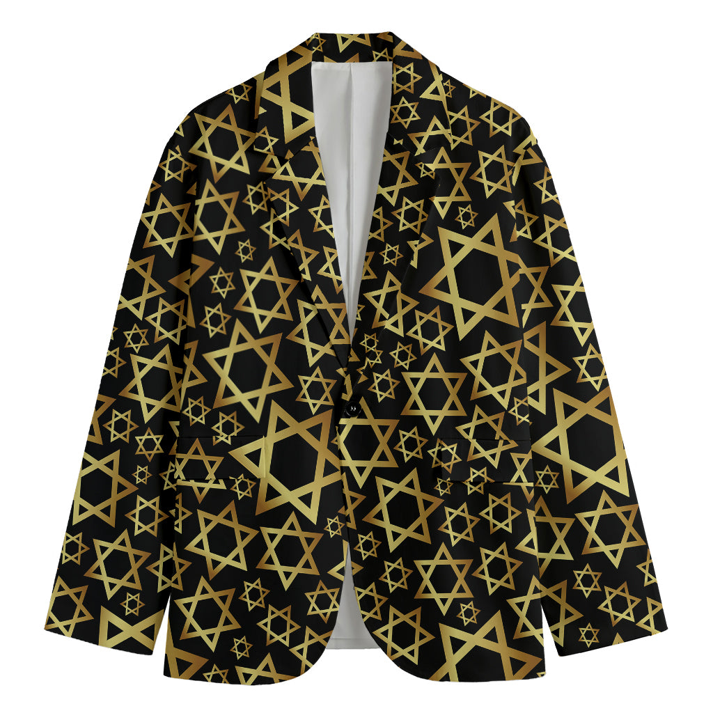 Black And Gold Star of David Print Men's Blazer