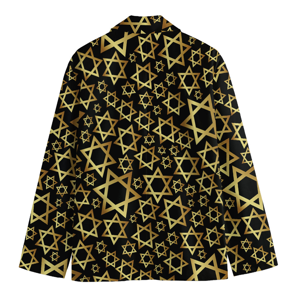 Black And Gold Star of David Print Men's Blazer