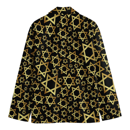 Black And Gold Star of David Print Men's Blazer