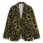 Black And Gold Star of David Print Men's Cotton Blazer
