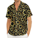 Black And Gold Star of David Print Men's Deep V-Neck Shirt