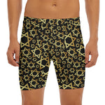 Black And Gold Star of David Print Men's Long Boxer Briefs