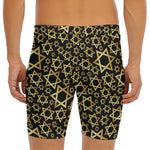 Black And Gold Star of David Print Men's Long Boxer Briefs