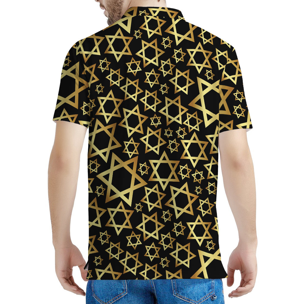 Black And Gold Star of David Print Men's Polo Shirt
