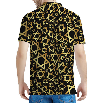 Black And Gold Star of David Print Men's Polo Shirt