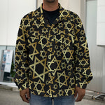 Black And Gold Star of David Print Men's Shirt Jacket
