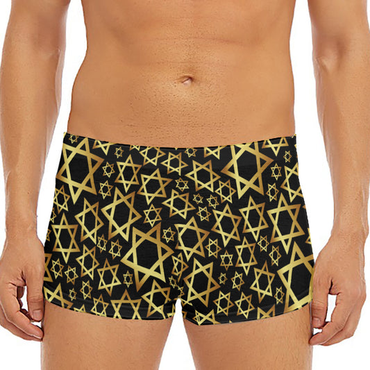 Black And Gold Star of David Print Men's Short Boxer Briefs