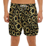 Black And Gold Star of David Print Men's Split Running Shorts