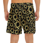Black And Gold Star of David Print Men's Split Running Shorts