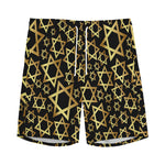 Black And Gold Star of David Print Men's Sports Shorts
