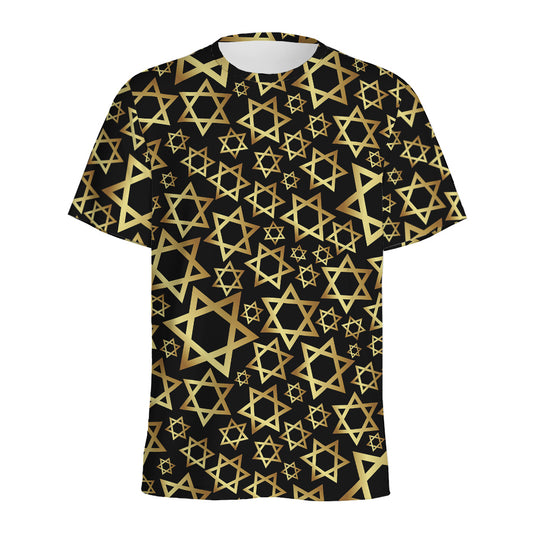 Black And Gold Star of David Print Men's Sports T-Shirt