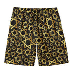 Black And Gold Star of David Print Men's Swim Trunks