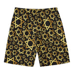 Black And Gold Star of David Print Men's Swim Trunks