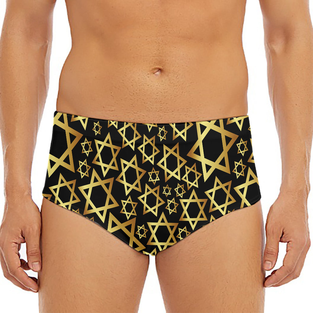 Black And Gold Star of David Print Men's Triangle Swim Briefs