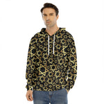 Black And Gold Star of David Print Men's Velvet Pullover Hoodie