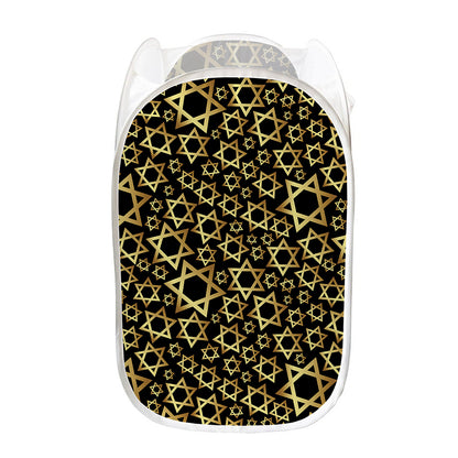 Black And Gold Star of David Print Mesh Laundry Hamper