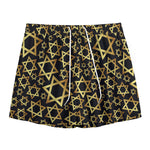 Black And Gold Star of David Print Mesh Shorts