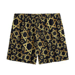 Black And Gold Star of David Print Mesh Shorts