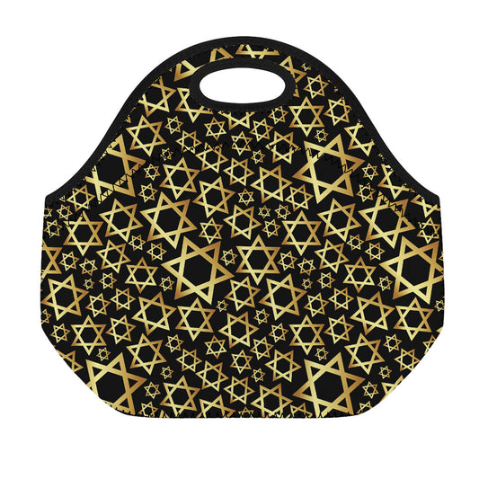 Black And Gold Star of David Print Neoprene Lunch Bag