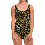 Black And Gold Star of David Print One Piece Swimsuit