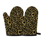 Black And Gold Star of David Print Oven Mitts