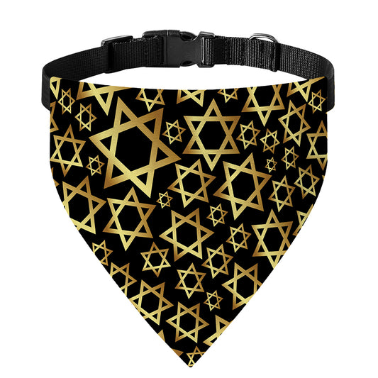 Black And Gold Star of David Print Over The Collar Dog Bandana