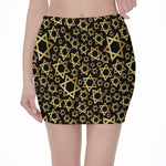 Black And Gold Star of David Print Pencil Mini Skirt